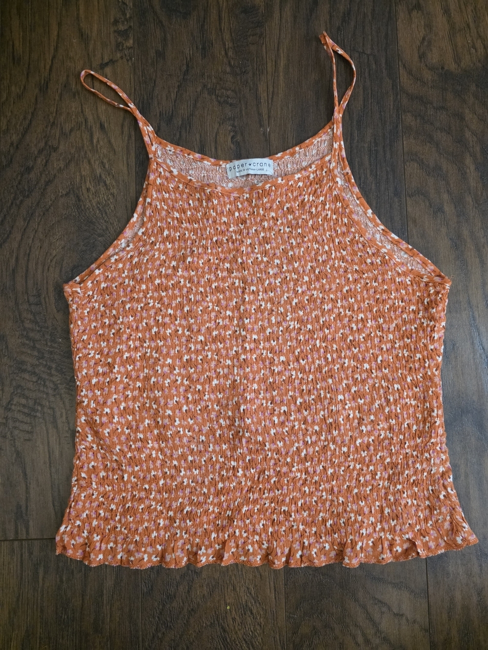 Paper Crane Orange Flecked Smocked Spaghetti Strap Cami